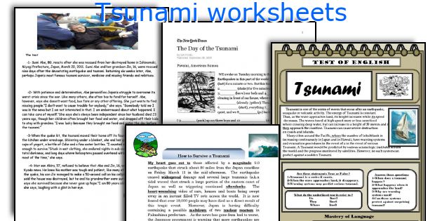 Tsunami worksheets