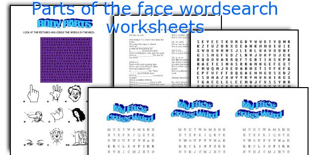 Parts of the face wordsearch worksheets