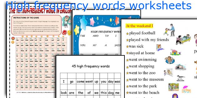 High frequency words worksheets