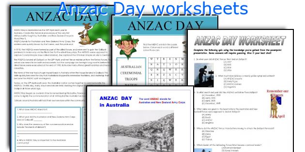 Anzac Day worksheets