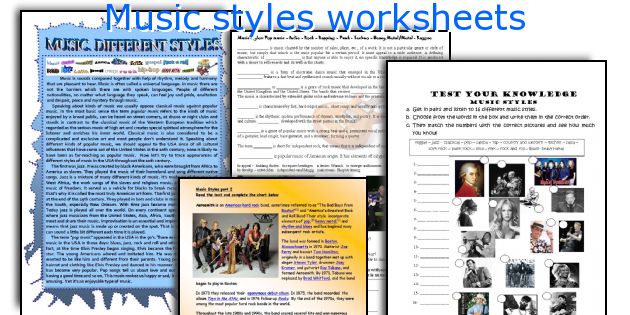 Music styles worksheets