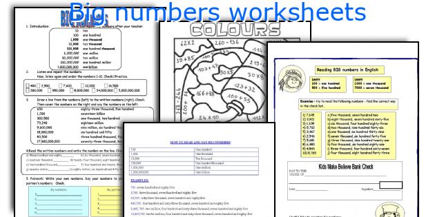 Big numbers worksheets