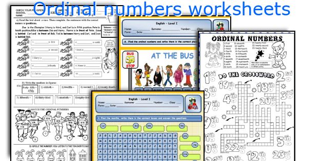 Ordinal numbers worksheets