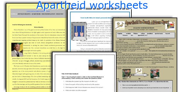 Apartheid worksheets