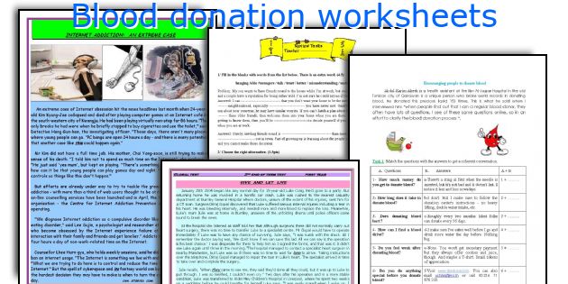 Blood donation worksheets