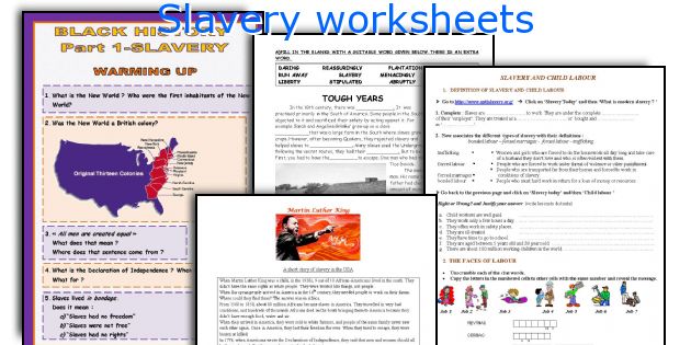 Slavery worksheets