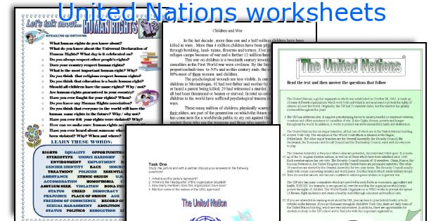 United Nations worksheets