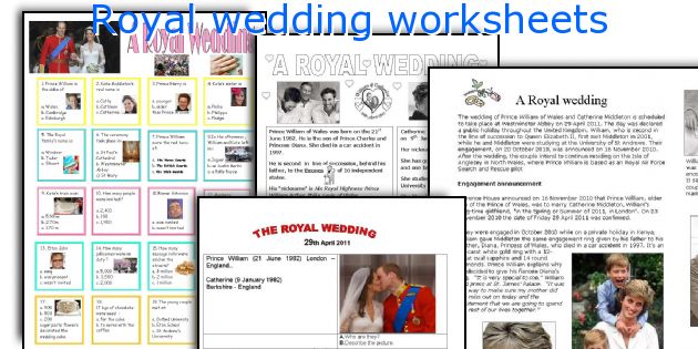 Royal wedding worksheets