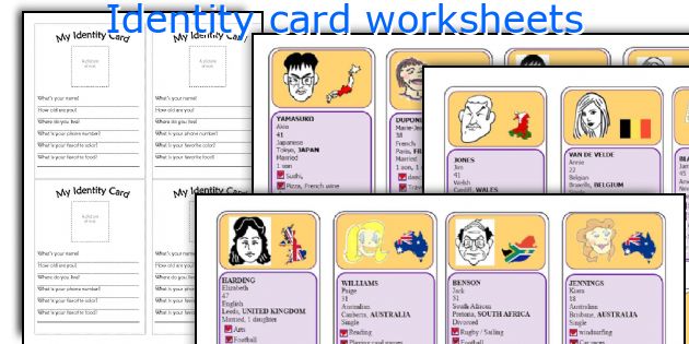 Identity card worksheets