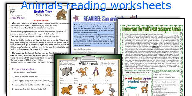 Animals reading worksheets