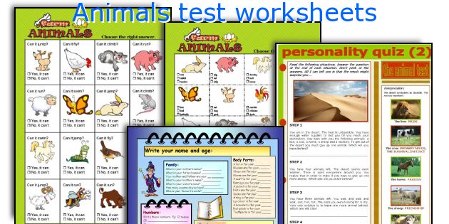 Animals test worksheets