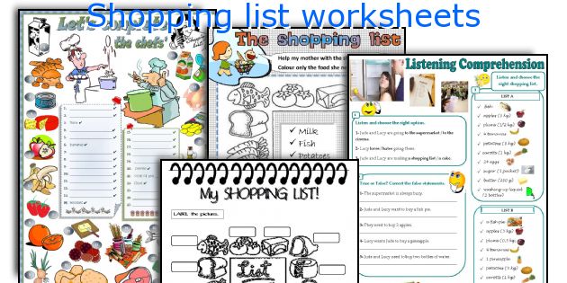 Shopping list worksheets