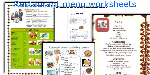 Restaurant menu worksheets