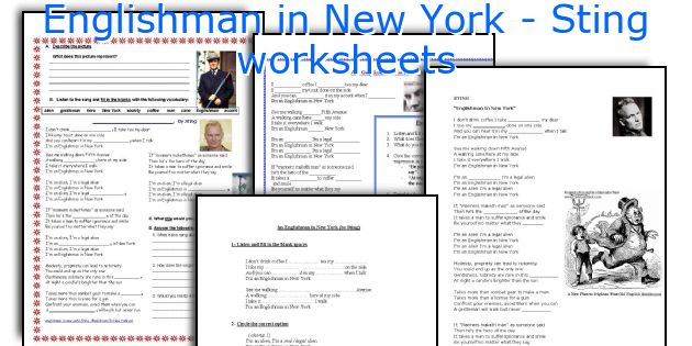 Englishman in New York - Sting worksheets