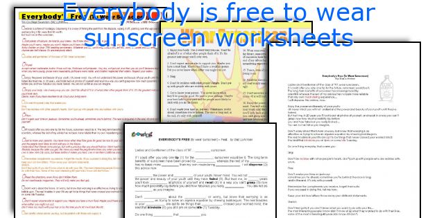 Everybody is free to wear sunscreen worksheets
