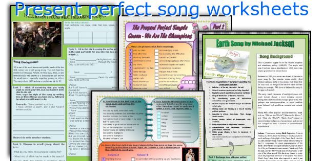 Present perfect song worksheets