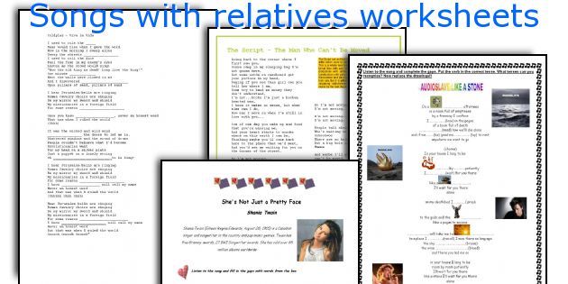 Songs with relatives worksheets