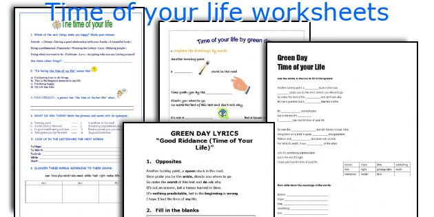 Time of your life worksheets