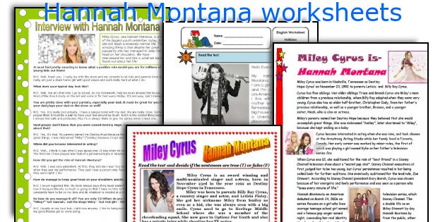 Hannah Montana worksheets