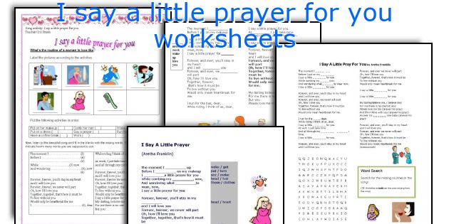 I say a little prayer for you worksheets