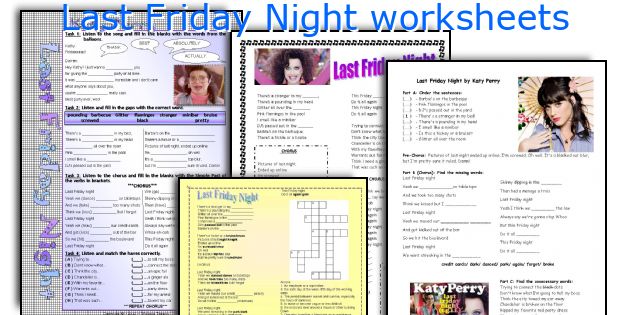 Last Friday Night worksheets
