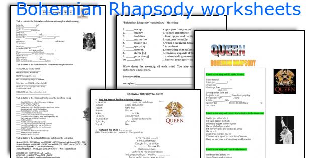 Bohemian Rhapsody worksheets