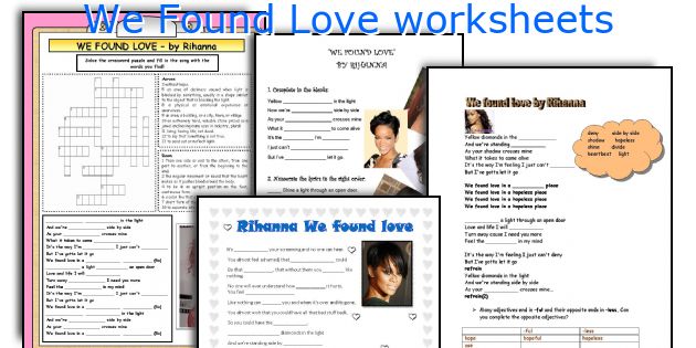 We Found Love worksheets