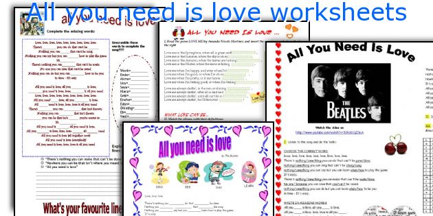 All you need is love worksheets