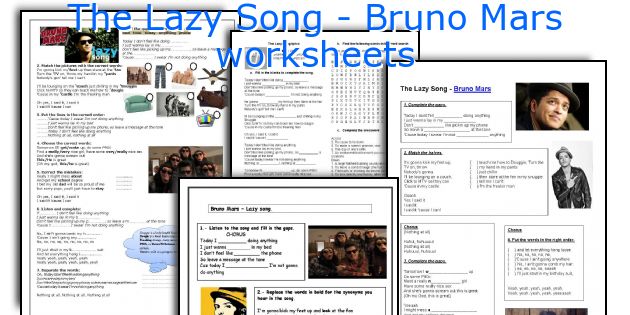 The Lazy Song - Bruno Mars worksheets