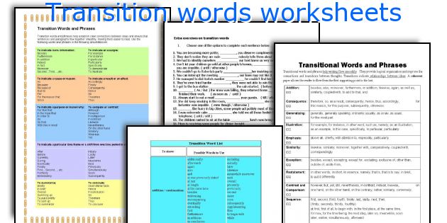 Transition words worksheets