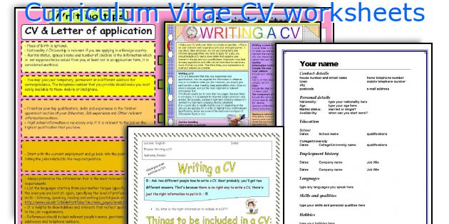 Curriculum Vitae CV worksheets