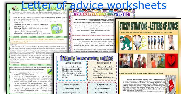 Letter of advice worksheets